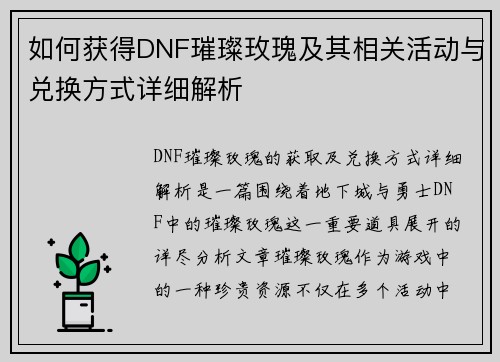 如何获得DNF璀璨玫瑰及其相关活动与兑换方式详细解析
